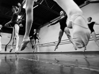 Ballet D class dancers leap into the air practicing their Petite Allegro jumps at the New Bedford Ballet studio on Purchast Street in the north end of New Bedford.   [ PETER PEREIRA/THE STANDARD-TIMES/SCMG ]